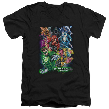 Black men's v-neck t-shirt with Green Lantern Blackest Group graphic