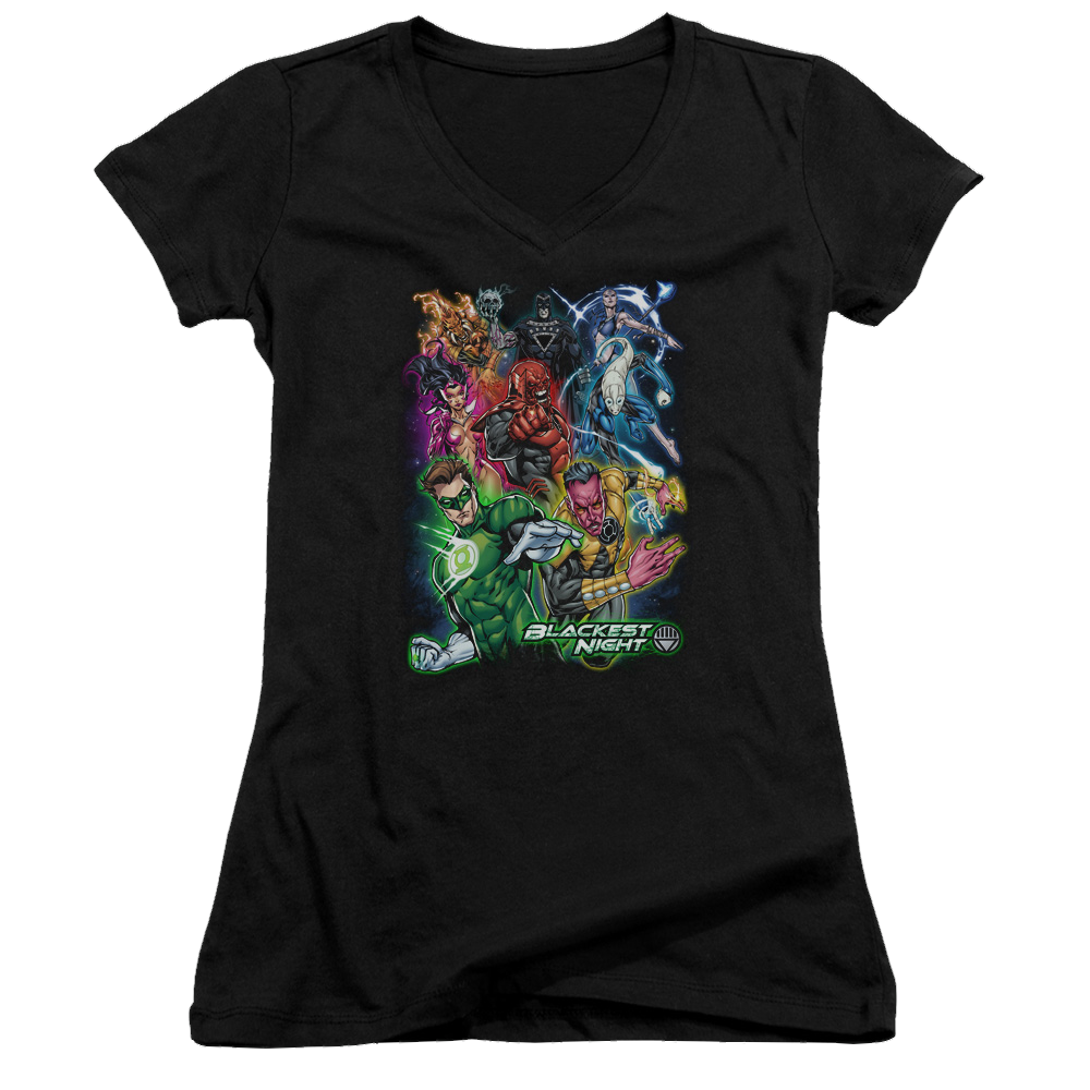 Green Lantern Blackest Group - Juniors V-Neck T-Shirt Juniors V-Neck T-Shirt Green Lantern   