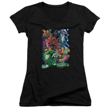 Black juniors v-neck t-shirt with Green Lantern Blackest Group graphic