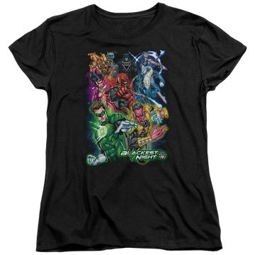 Black women's t-shirt with Green Lantern Blackest Group graphic