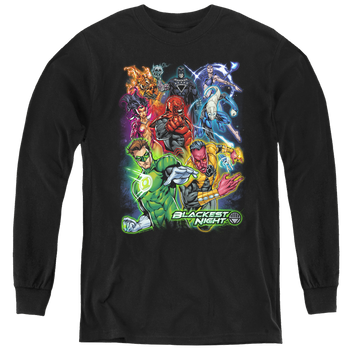 Black youth long sleeve t-shirt with Green Lantern Blackest Group graphic