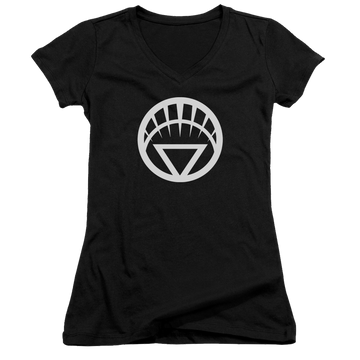 Black juniors v-neck t-shirt with Green Lantern White Emblem graphic