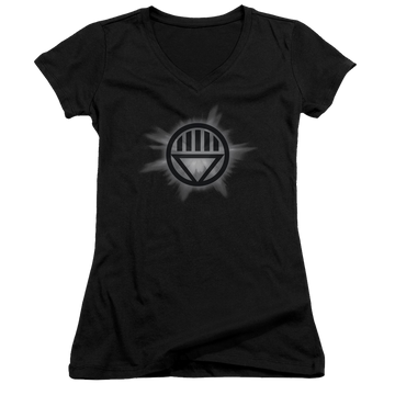 Black juniors v-neck t-shirt with Green Lantern Black Glow graphic