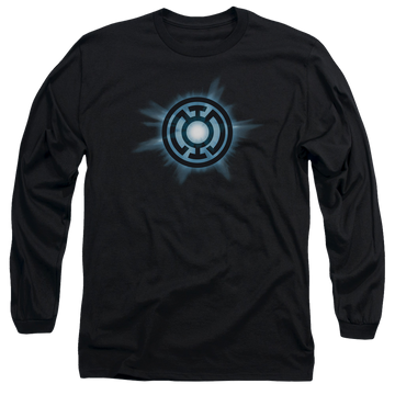Black men's long sleeve t-shirt with Green Lantern Blue Glow graphic
