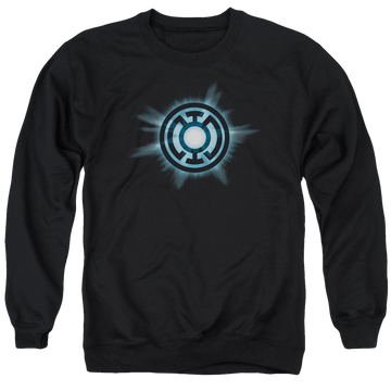 Black men's crewneck sweatshirt with Green Lantern Blue Glow graphic