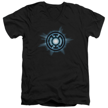 Black men's v-neck t-shirt with Green Lantern Blue Glow graphic