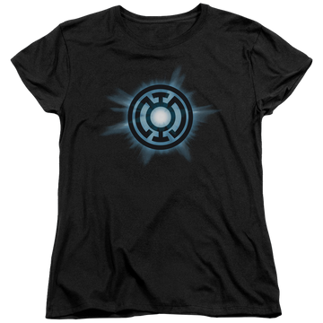 Black women's t-shirt with Green Lantern Blue Glow graphic