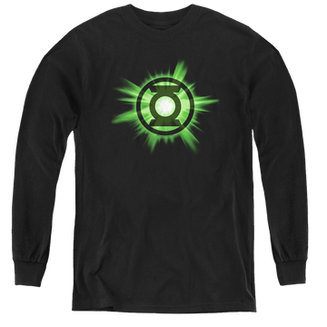 Black youth long sleeve t-shirt with Green Lantern Green Glow graphic