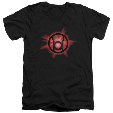 Black men's v-neck t-shirt with Green Lantern Red Glow graphic