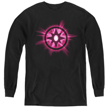 Black youth long sleeve t-shirt with Green Lantern Sapphire Glow graphic