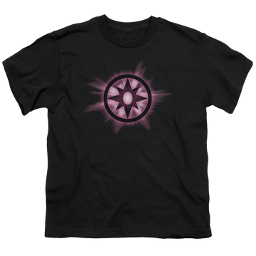 Black youth t-shirt for ages 8 to 12 with Green Lantern Sapphire Glow graphic