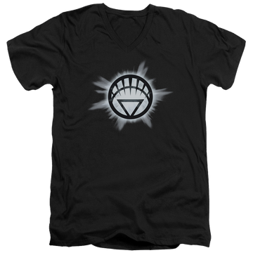 Black men's v-neck t-shirt with Green Lantern White Glow graphic