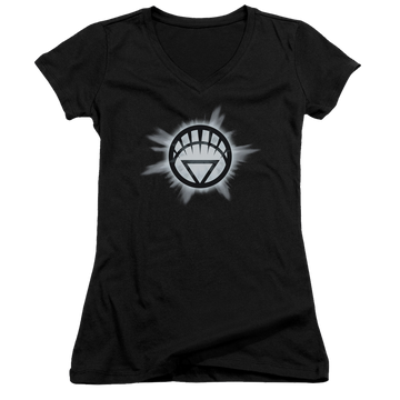Black juniors v-neck t-shirt with Green Lantern White Glow graphic