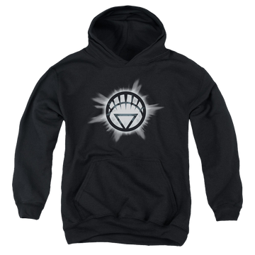 Black youth hoodie for ages 8 to 12 with Green Lantern White Glow graphic
