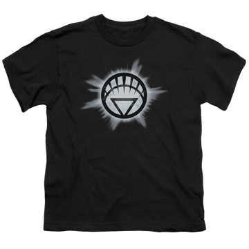 Black youth t-shirt for ages 8 to 12 with Green Lantern White Glow graphic