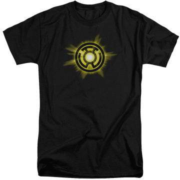 Black men's tall fit t-shirt with Green Lantern Yellow Glow graphic