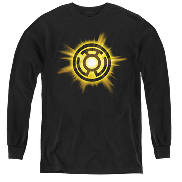 Black youth long sleeve t-shirt with Green Lantern Yellow Glow graphic