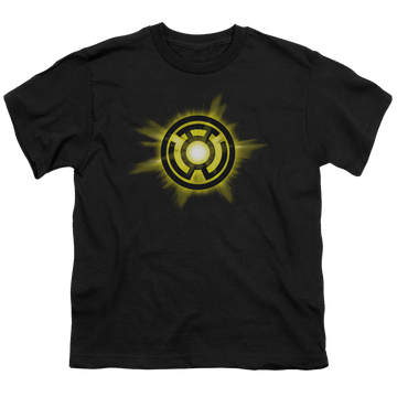 Black youth t-shirt for ages 8 to 12 with Green Lantern Yellow Glow graphic