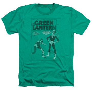 Kelly green men's heather t-shirt with Green Lantern Perilous Traps graphic