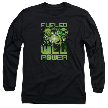 Black men's long sleeve t-shirt with Green Lantern Fueled graphic