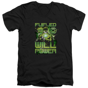 Black men's v-neck t-shirt with Green Lantern Fueled graphic