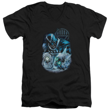 Black men's v-neck t-shirt with Green Lantern Blackhand graphic