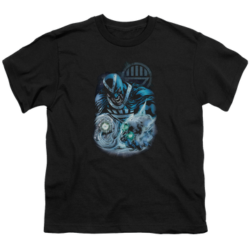Black youth t-shirt for ages 8 to 12 with Green Lantern Blackhand graphic