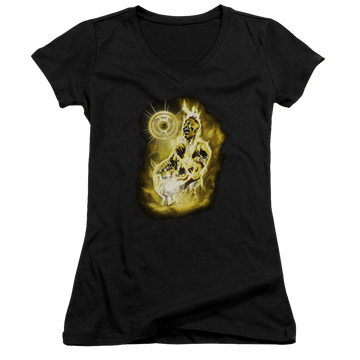 Black juniors v-neck t-shirt with Green Lantern Sinestro Nebula graphic