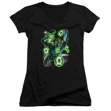 Black juniors v-neck t-shirt with Green Lantern Earth Sector graphic