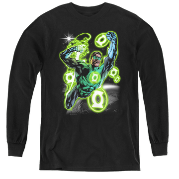 Black youth long sleeve t-shirt with Green Lantern Earth Sector graphic