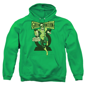Kelly green pullover hoodie with Green Lantern Retro Oath graphic