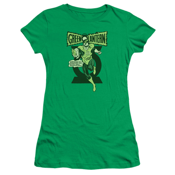 Kelly green juniors t-shirt with Green Lantern Retro Oath graphic