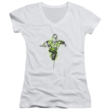 White juniors v-neck t-shirt with Green Lantern Inked graphic
