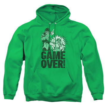 Kelly green pullover hoodie with Green Lantern Game Over graphic
