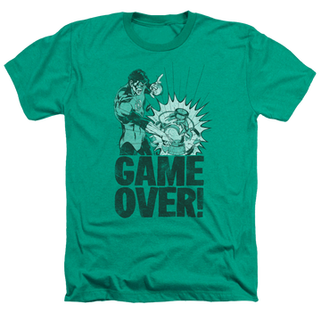 Kelly green men's heather t-shirt with Green Lantern Game Over graphic