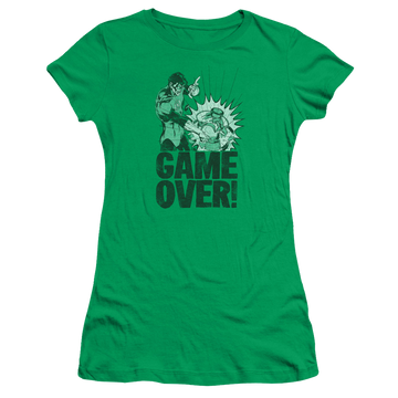 Kelly green juniors t-shirt with Green Lantern Game Over graphic