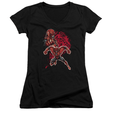 Black juniors v-neck t-shirt with Green Lantern Atrocitus graphic
