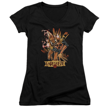 Black juniors v-neck t-shirt with Green Lantern Larfleeze graphic
