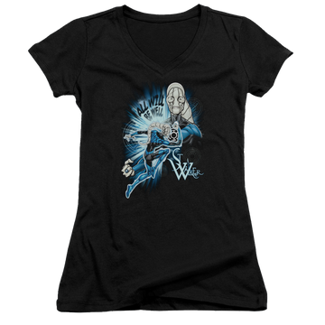 Black juniors v-neck t-shirt with Green Lantern Saint Walker graphic
