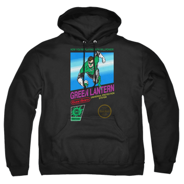 Black pullover hoodie with Green Lantern Box Art graphic