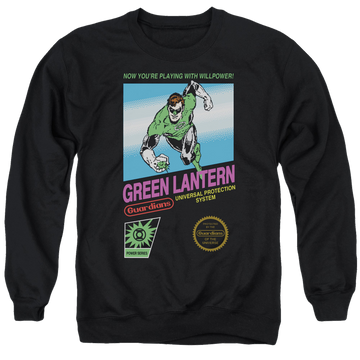 Black men's crewneck sweatshirt with Green Lantern Box Art graphic