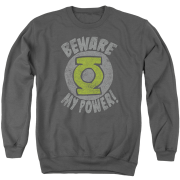 Charcoal men's crewneck sweatshirt with Green Lantern Beware graphic