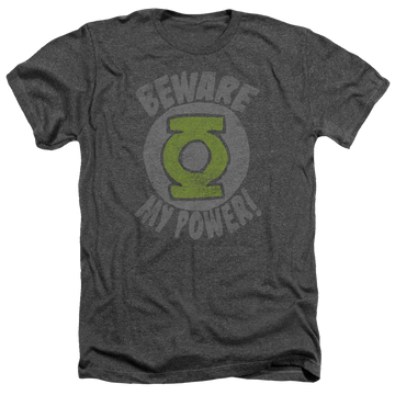 Charcoal men's heather t-shirt with Green Lantern Beware graphic
