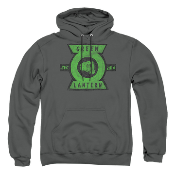Charcoal pullover hoodie with Green Lantern Section graphic