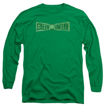 Kelly green men's long sleeve t-shirt with Green Lantern Flame Logo graphic