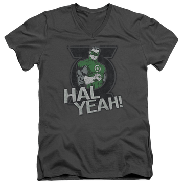 Charcoal men's v-neck t-shirt with Green Lantern Hal Yeah graphic