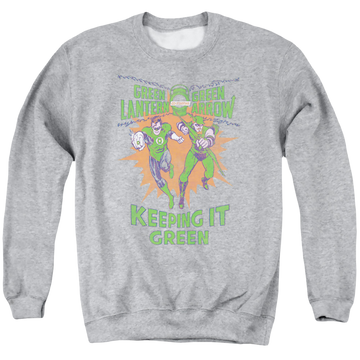Athletic heather men's crewneck sweatshirt with Green Lantern Keeping It Green graphic