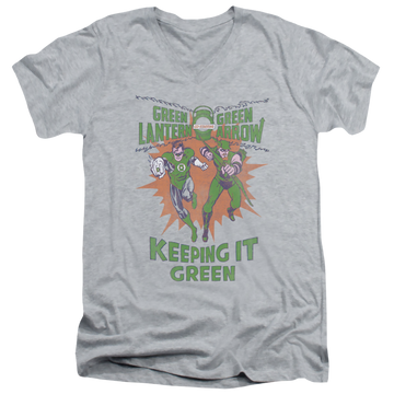 Athletic heather men's v-neck t-shirt with Green Lantern Keeping It Green graphic