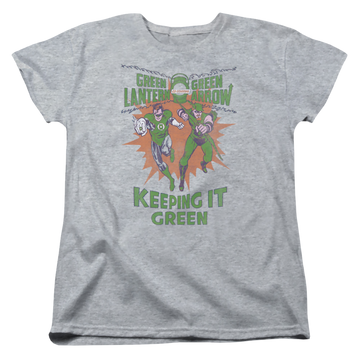 Athletic heather women's t-shirt with Green Lantern Keeping It Green graphic