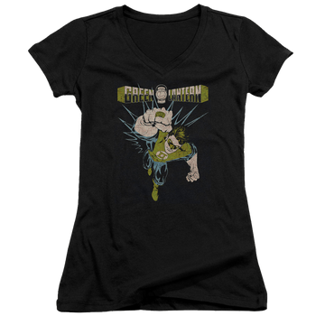 Black juniors v-neck t-shirt with Green Lantern Powerful graphic